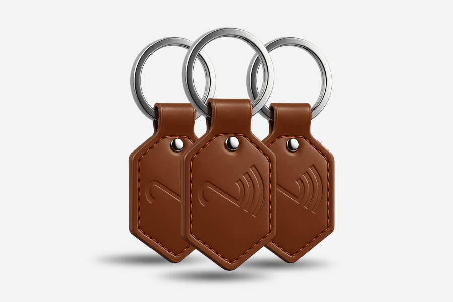 Breloc NFC din piele maro NTAG215 (3 bucăți)